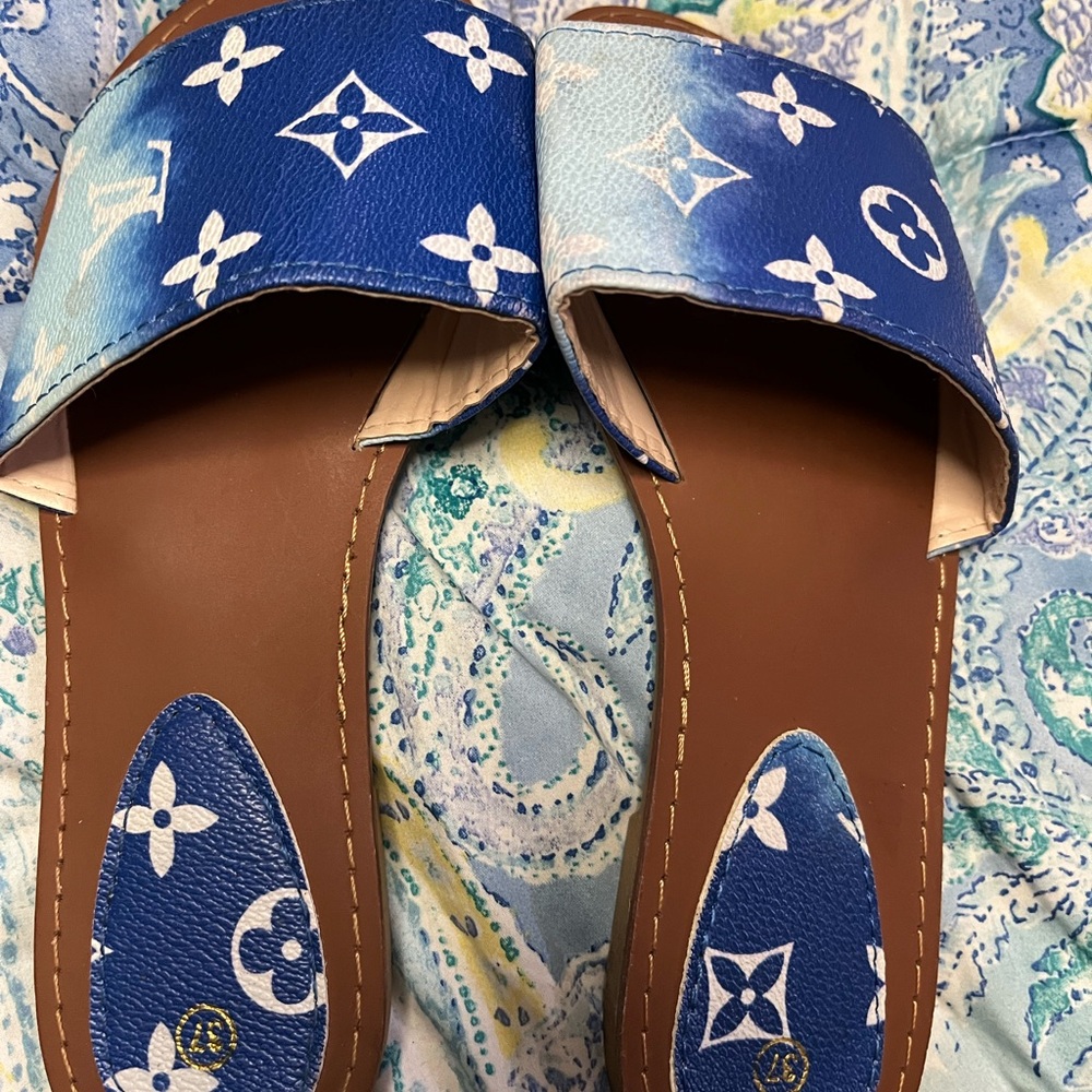 Fashion,  Louis Vuitton Blue Designer Women's Slide Sandals no original